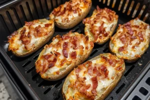 “Cottage cheese recipe for air fryer baked potato skins with herbs and bacon bits”