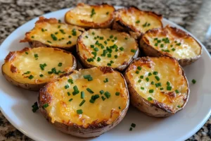 “Close-up of cottage cheese stuffed in air-fried potato skins”