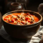 Delicious bowl of homemade porcupine soup.