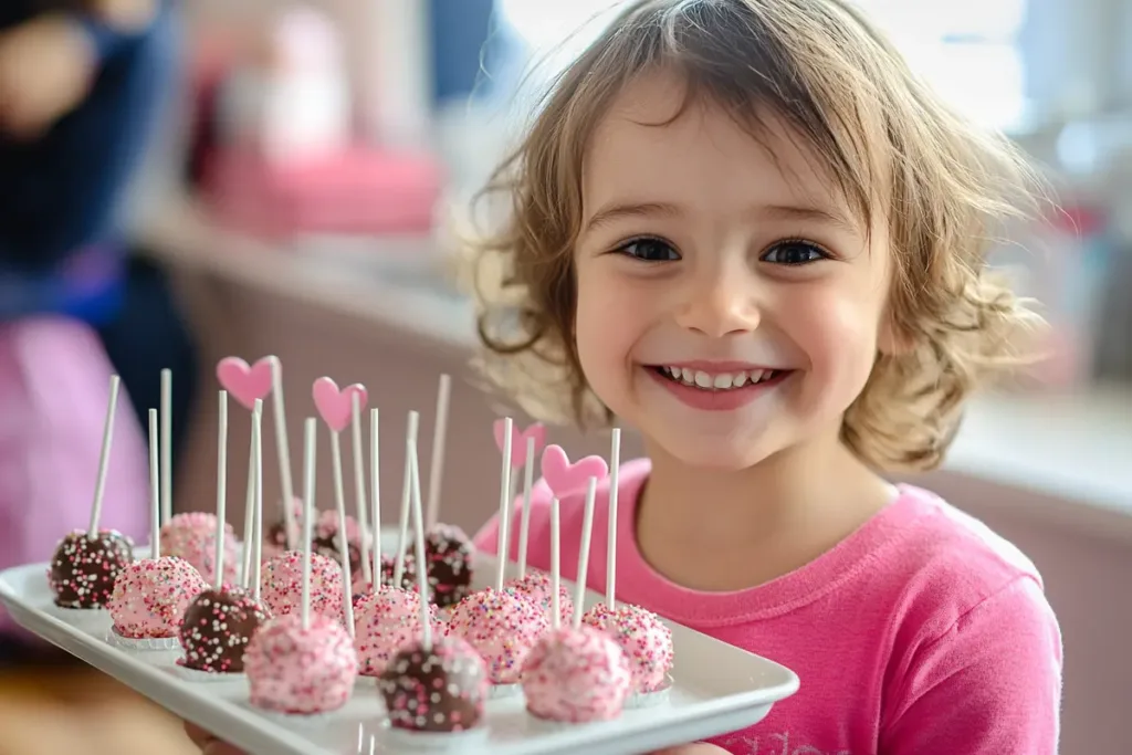 Homemade Valentine's Day cake pops with festive decorations