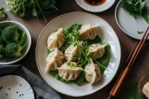 Ingredients for making healthy steamed chicken dumplings.