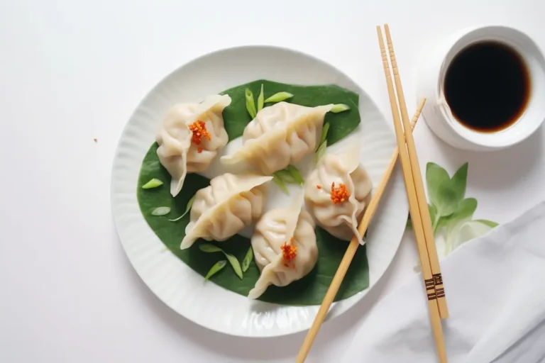 Enjoying healthy steamed chicken dumplings with chopsticks.