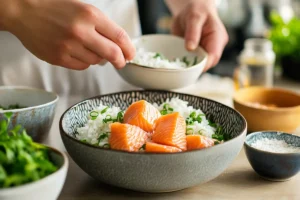 Teriyaki salmon with glistening sauce