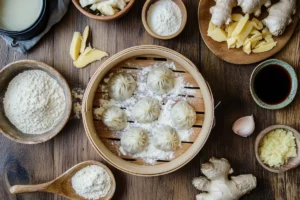 Ingredients for making chicken soup dumplings.