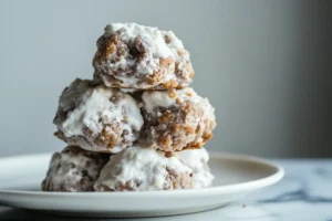 A close-up showing that sausage balls are better with cream cheese.