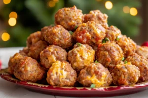 Hands mixing ingredients for Rotel cream cheese sausage balls.