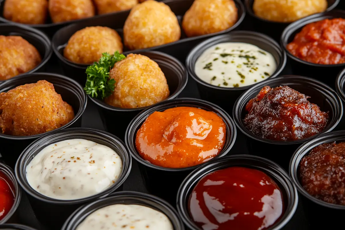 Creating homemade dipping sauce for sausage balls.