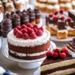 A photo showing different types of cake.
