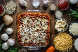 All the elements of the Meat Lovers Pizza Casserole