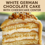 White German Chocolate Cake with Cheesecake Center slice