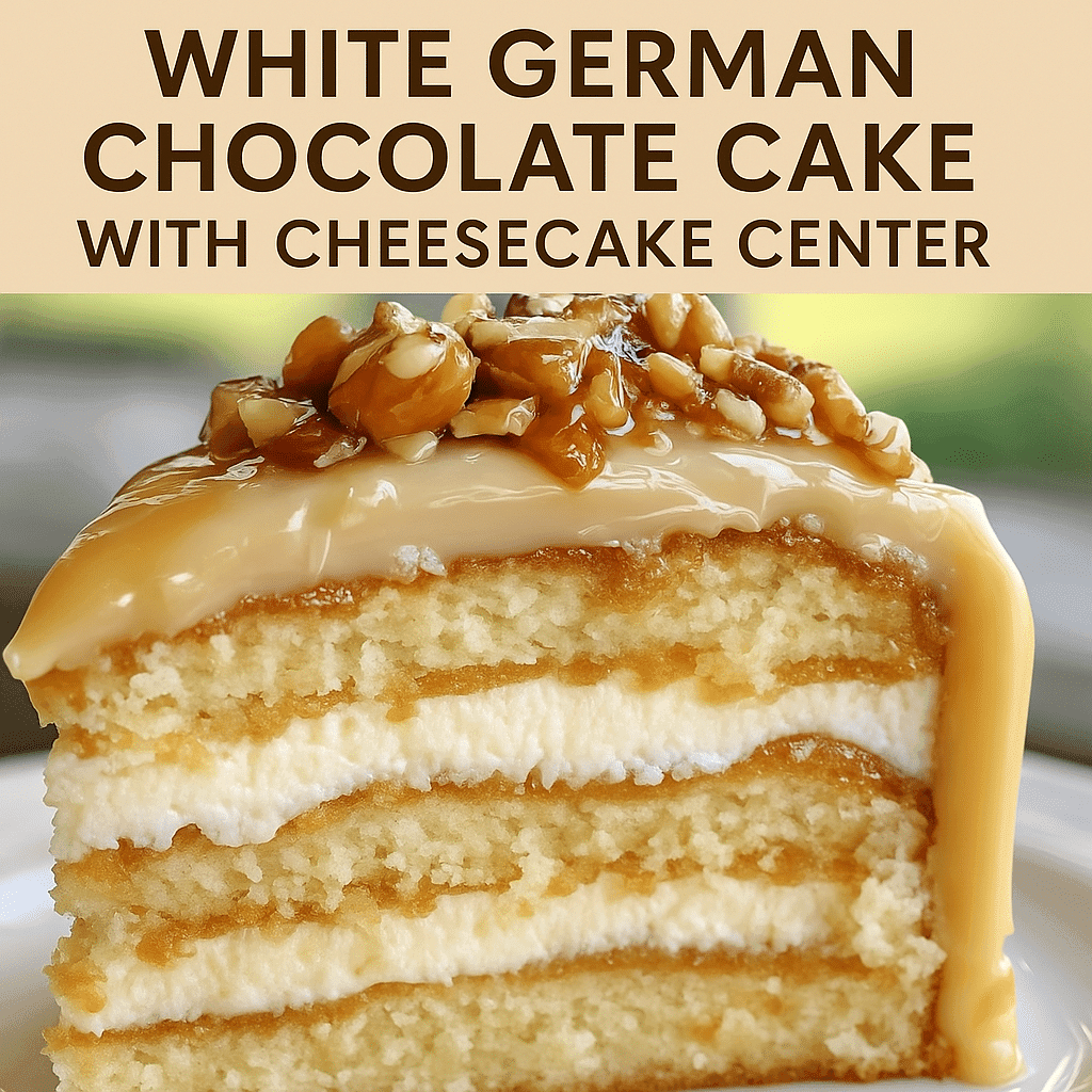 White German Chocolate Cake with Cheesecake Center slice