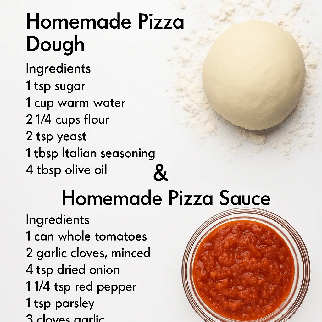 Homemade Pizza Dough and Sauce on freshly baked pizza