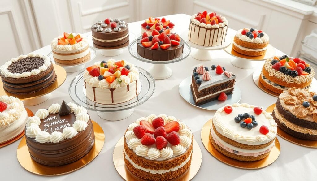 A celebration table with various gluten free cakes showing versatility and delicious options