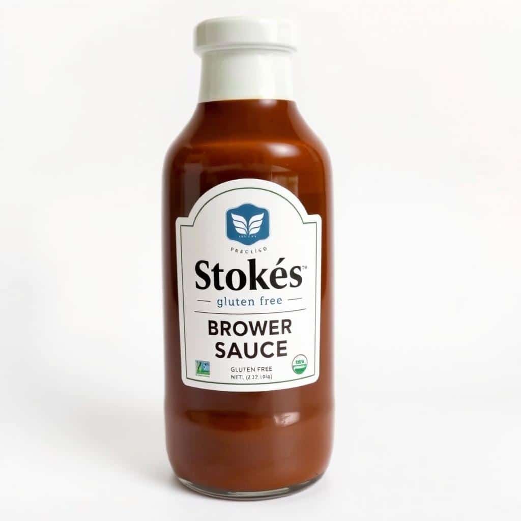 Bottle of Stokes Gluten Free Brown Sauce