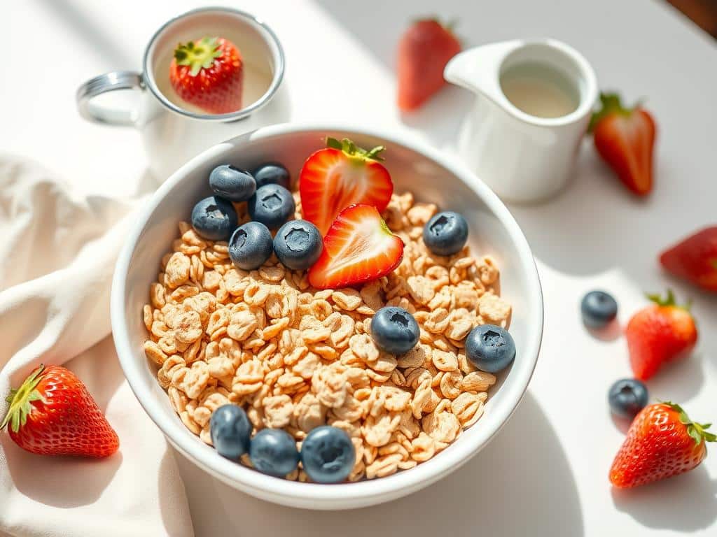 Bowl of crunchy buckwheat cereal with berries