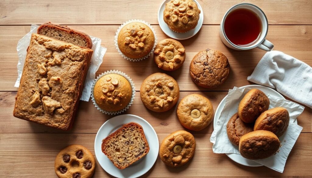 Collection of gluten free baked goods including banana bread