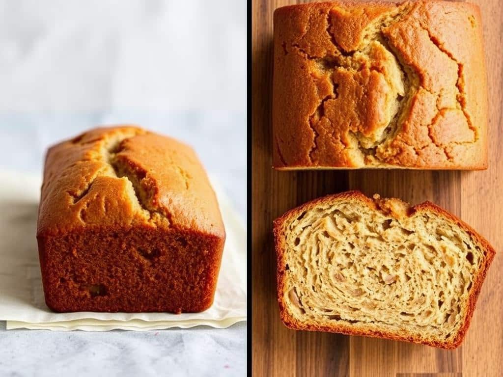 Comparison of properly baked vs underbaked gluten free banana bread
