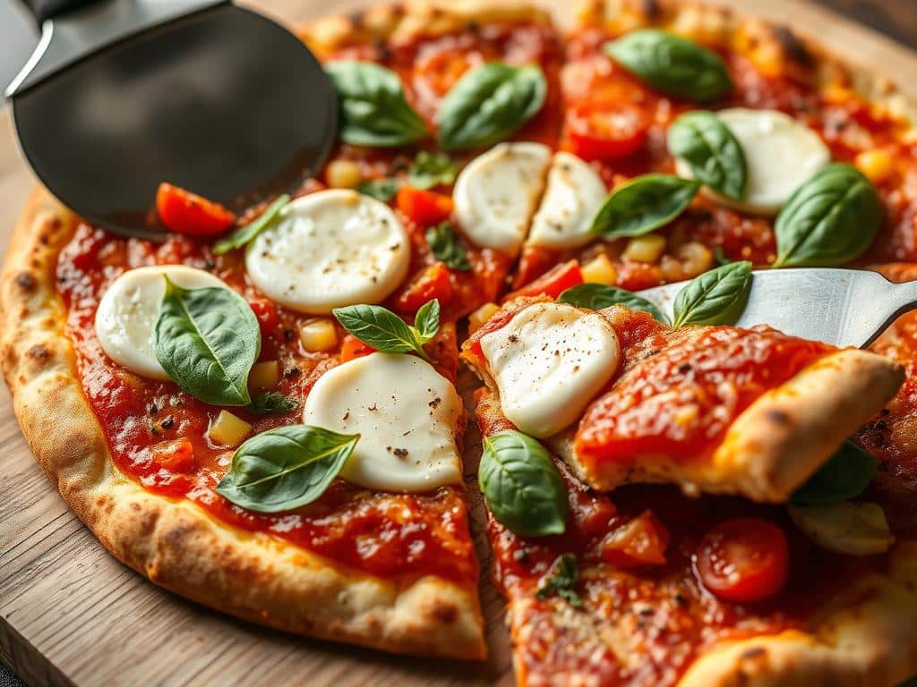 Crispy gluten free pizza crust topped with fresh ingredients