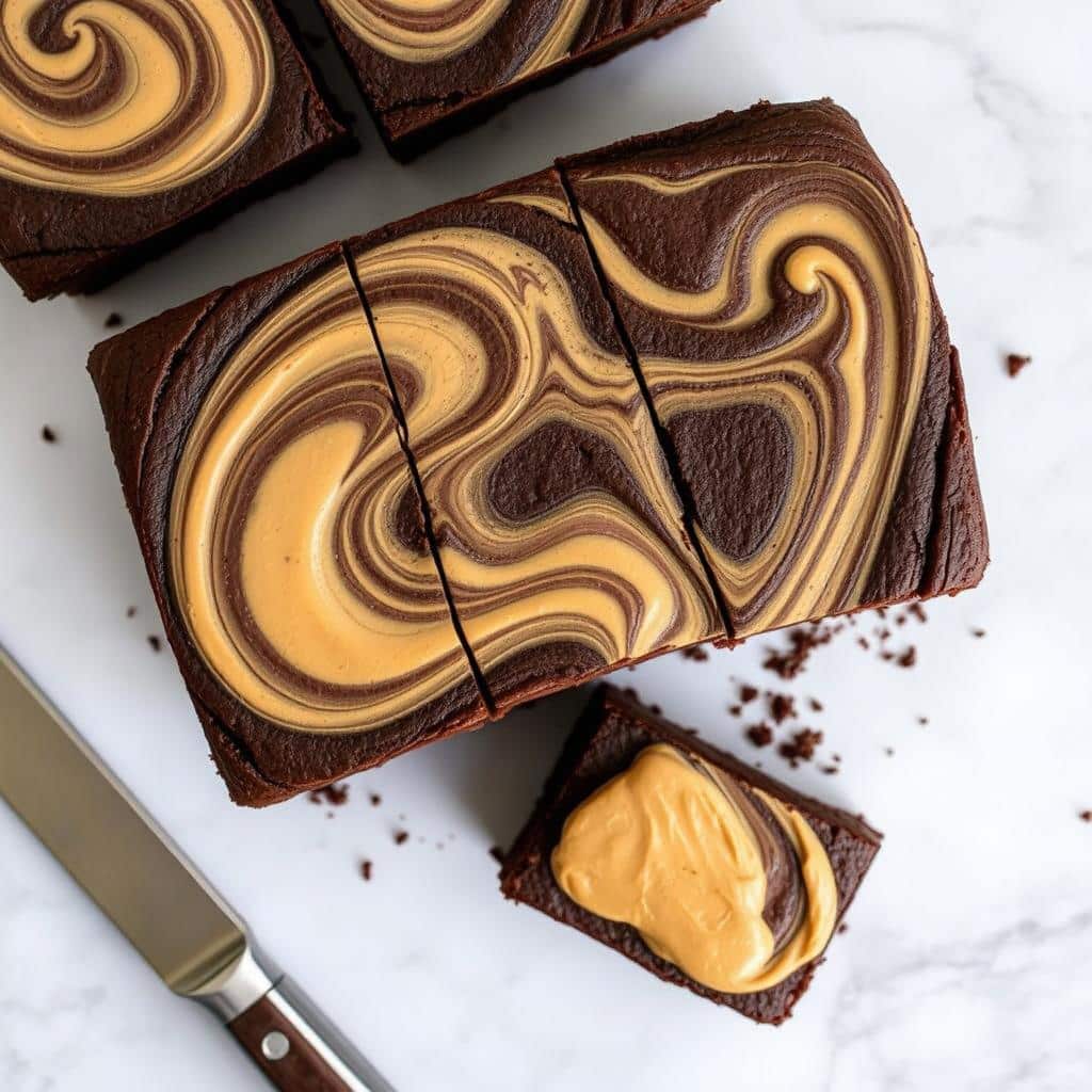 Gluten free brownies with peanut butter swirl on top