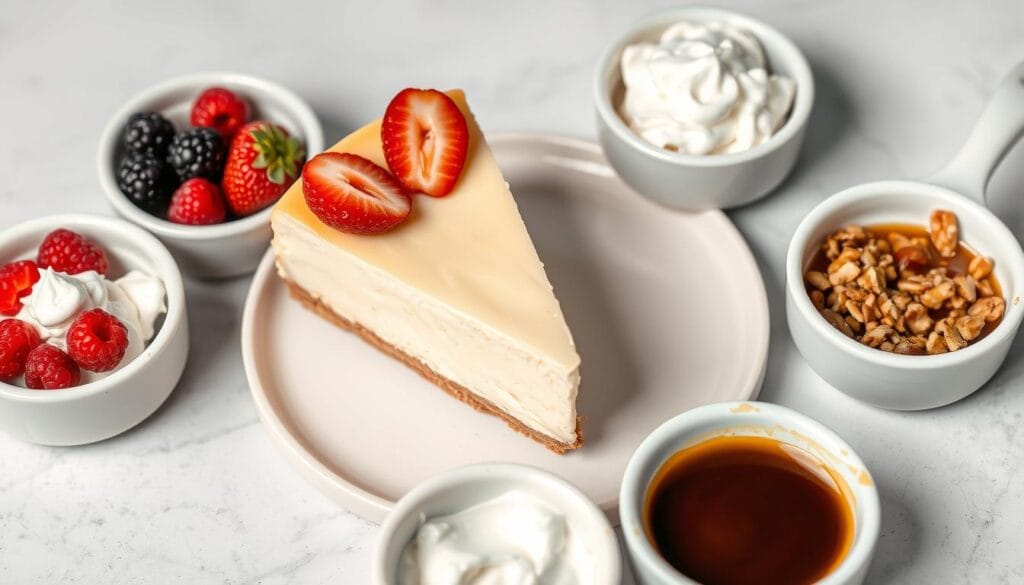 Gluten-free cheesecake with various topping options