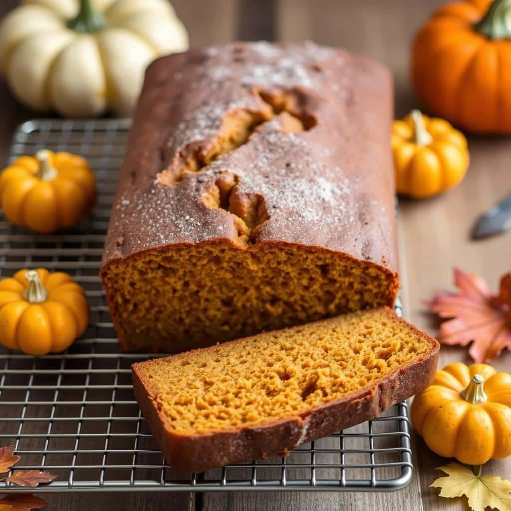 Gluten free pumpkin bread on a cooling rack