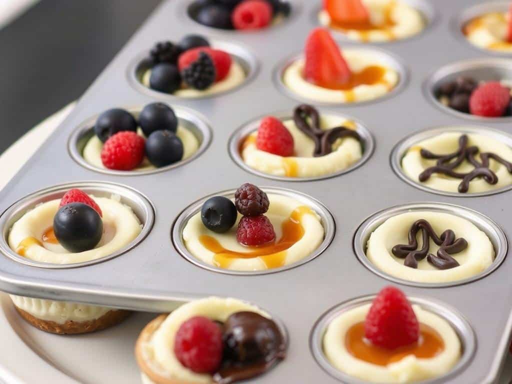 Mini gluten-free cheesecakes in a muffin tin