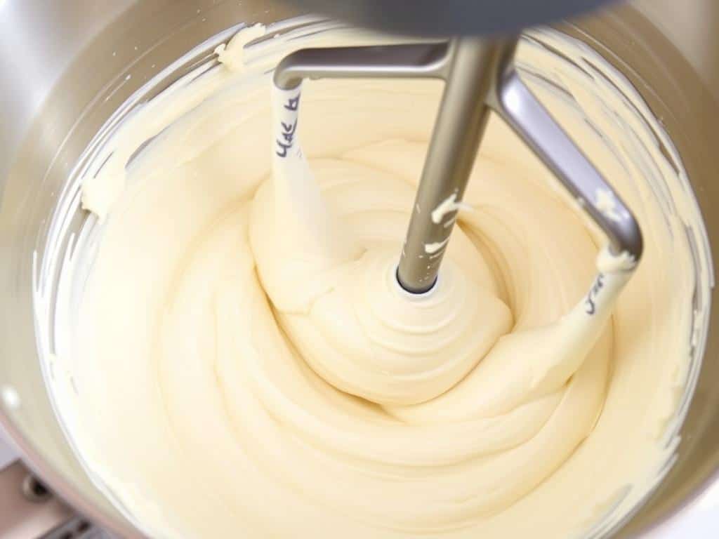 Mixing gluten-free cheesecake filling in a stand mixer