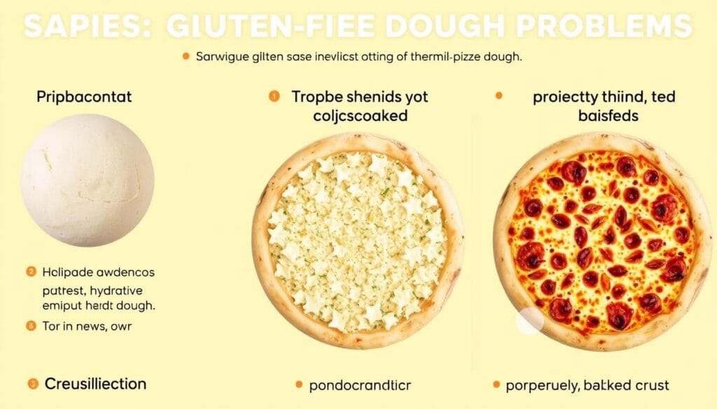 Visual guide showing common gluten free pizza dough problems and solutions