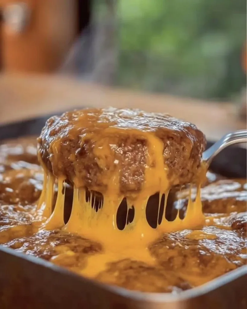 Amish Hamburger Steak Bake ready to serve, a comforting and hearty dish.