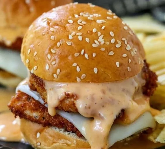 Bang Bang Chicken Sliders 3 Delicious Bang Bang Chicken Sliders with spicy chicken and creamy sauce