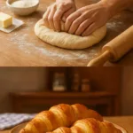 Freshly baked classic buttery croissant with a golden crust and flaky layers.