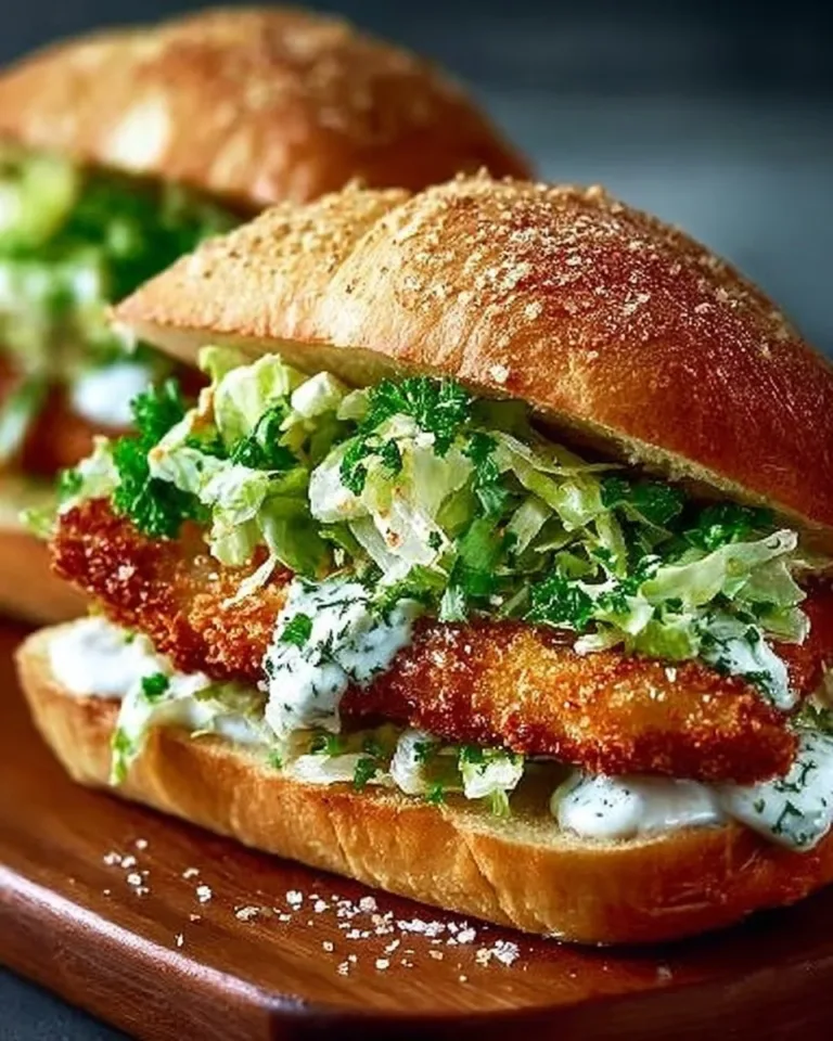 Crispy Chicken Caesar Sandwich with lettuce and parmesan