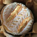 Easy no-knead sourdough bread fresh out of the oven