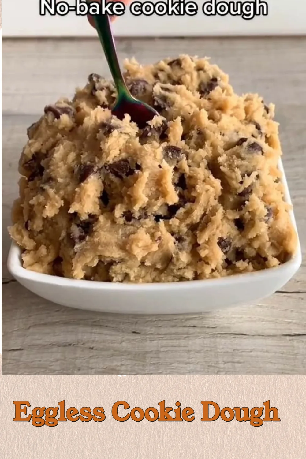 Bowl of eggless cookie dough ready to eat, safe for raw consumption.