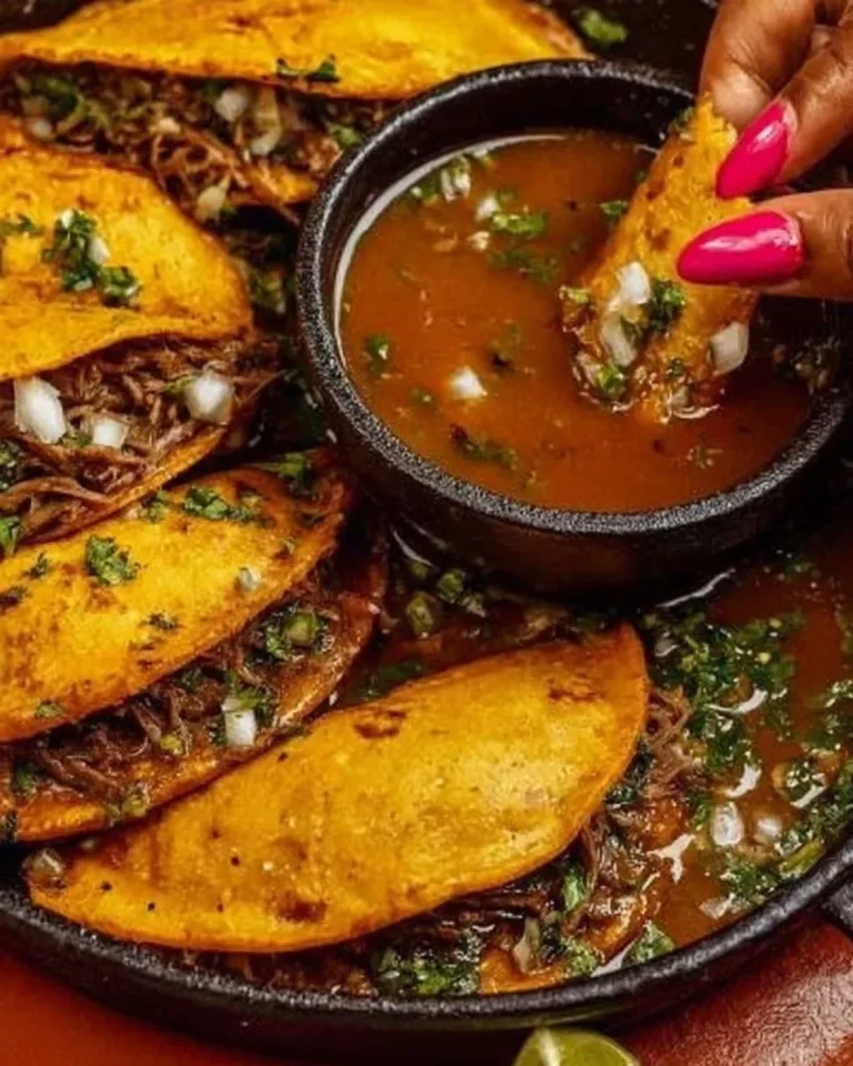 Delicious Birria Tacos topped with fresh cilantro and onions