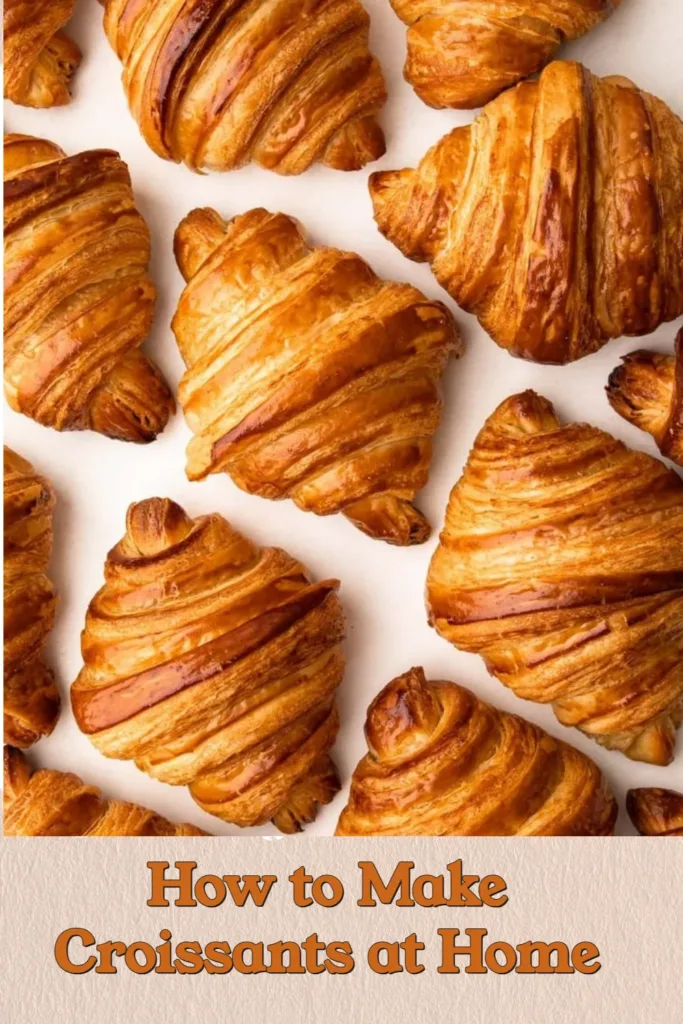 Freshly baked homemade croissants on a cooling rack.