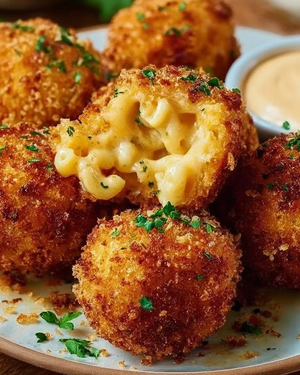 Crispy mac and cheese balls served with dipping sauce