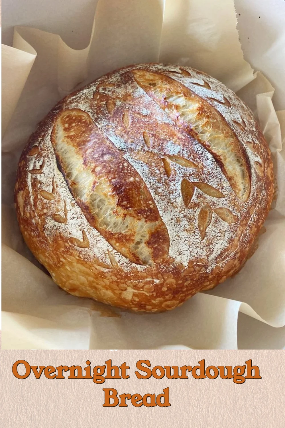 Freshly baked overnight sourdough bread on a wooden table