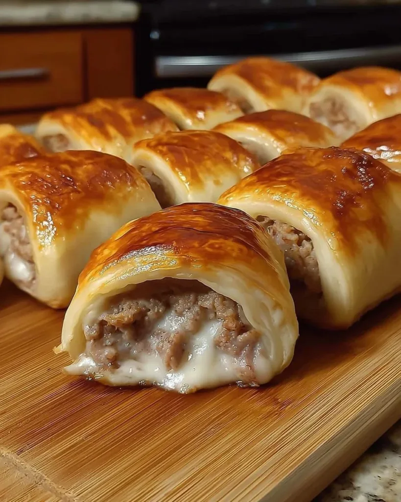Sausage cream cheese crescent rolls on a platter.