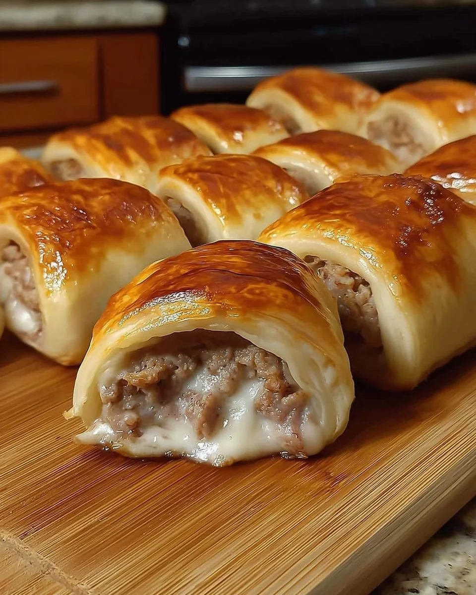Sausage cream cheese crescent rolls on a platter.