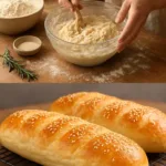 Freshly baked soft and fluffy homemade bread loaf on a wooden table