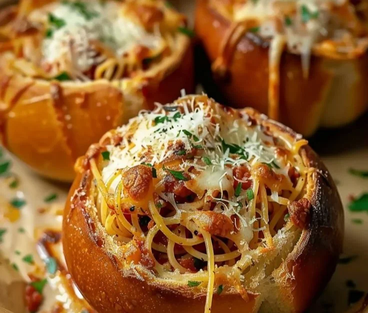 Spaghetti Garlic Bread Bowls 2 Spaghetti Garlic Bread Bowls