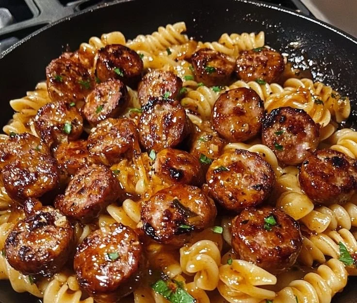 Sticky Honey Garlic Sausage Pasta Skillet