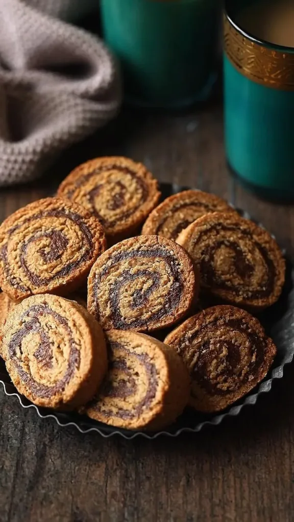 Vegan gluten-free cinnamon roll cookies arranged on a plate