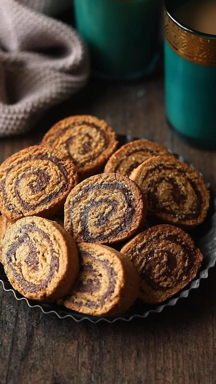 Vegan gluten-free cinnamon roll cookies arranged on a plate