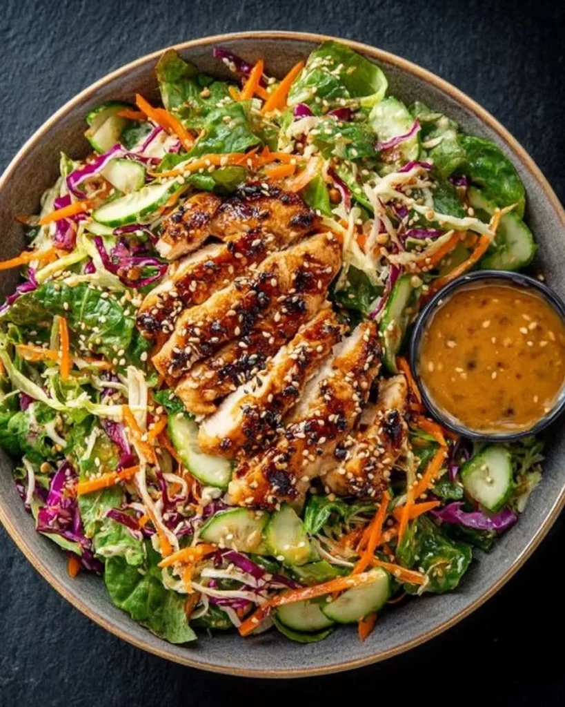 Delicious Asian sesame chicken salad with vibrant vegetables and sesame dressing