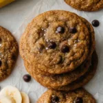 Freshly baked banana cookies with chocolate chips on a plate