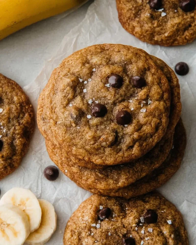 Freshly baked banana cookies with chocolate chips on a plate