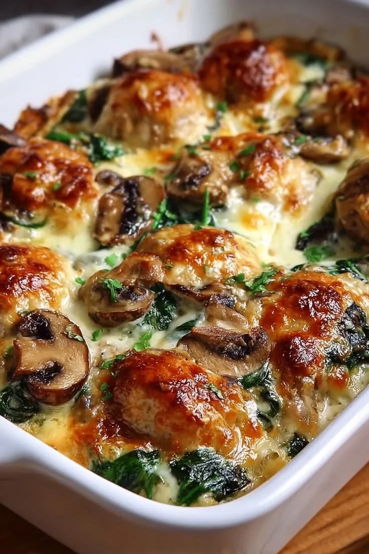 Chicken Spinach and Mushroom Low-Carb Casserole 2 Chicken Spinach and Mushroom Low-Carb Casserole