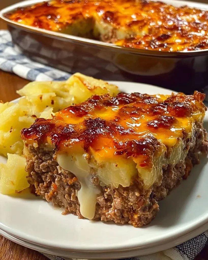 Delicious Cowboy Meatloaf served with a side of Potato Casserole